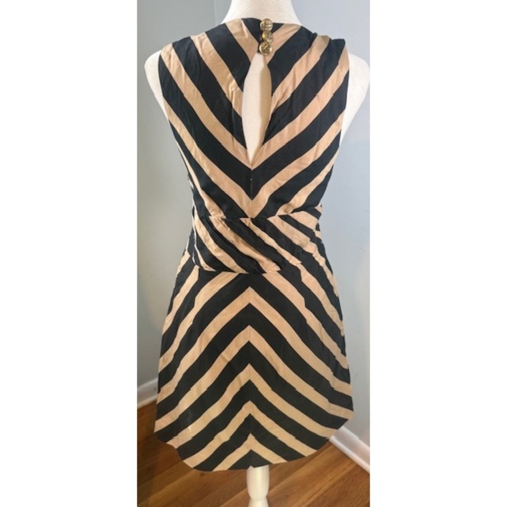 Leifsdottir Anthropologie Striped Halter Dress Sz 12 Silk Cotton Blend Black Tan - Picture 2 of 13
